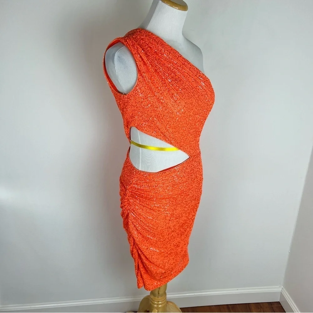 Sho by Tadashi Shoji Orange Sequin One Shoulder Mini Dress Size 8